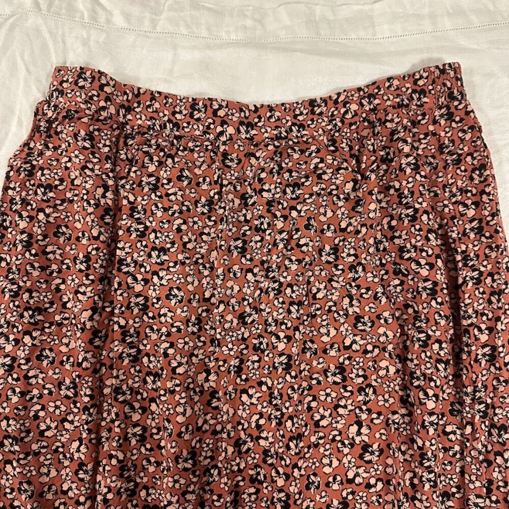 Nine West Orange Lightweight Floral Midi Skirt Size L | Boho, Swing, Cottagecore - Picture 7 of 11